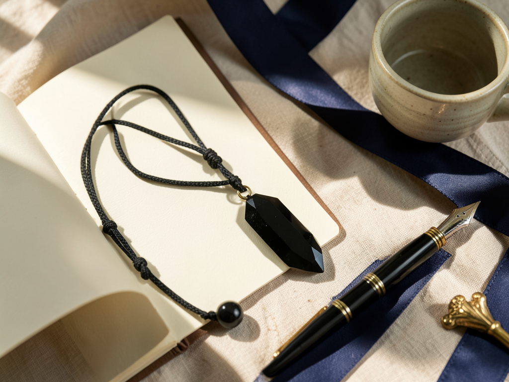 Apachenträne-Obsidian bei einem Morgenritual mit Journal