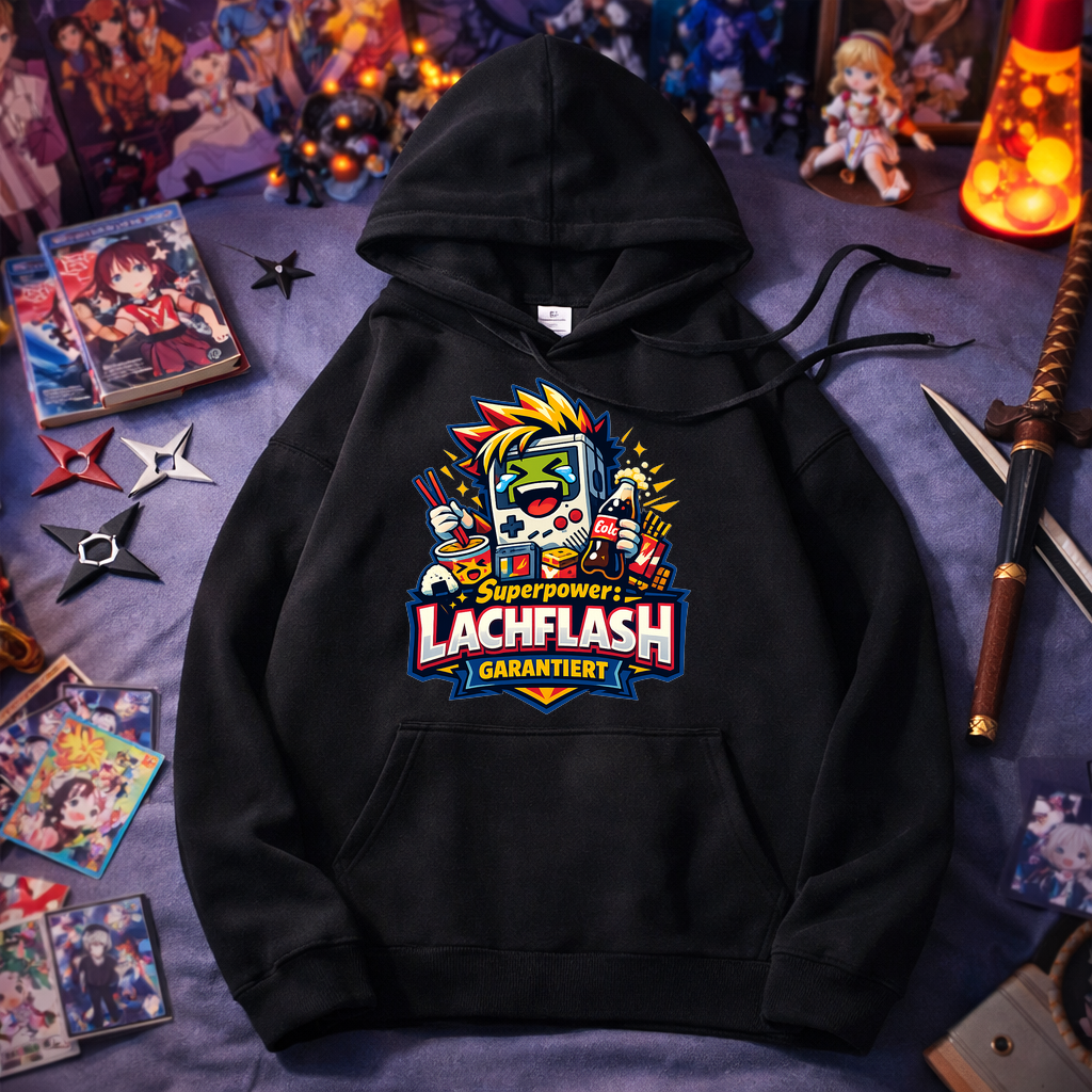 Hoodie Lachflash Superpower — Anime Spaß Booster