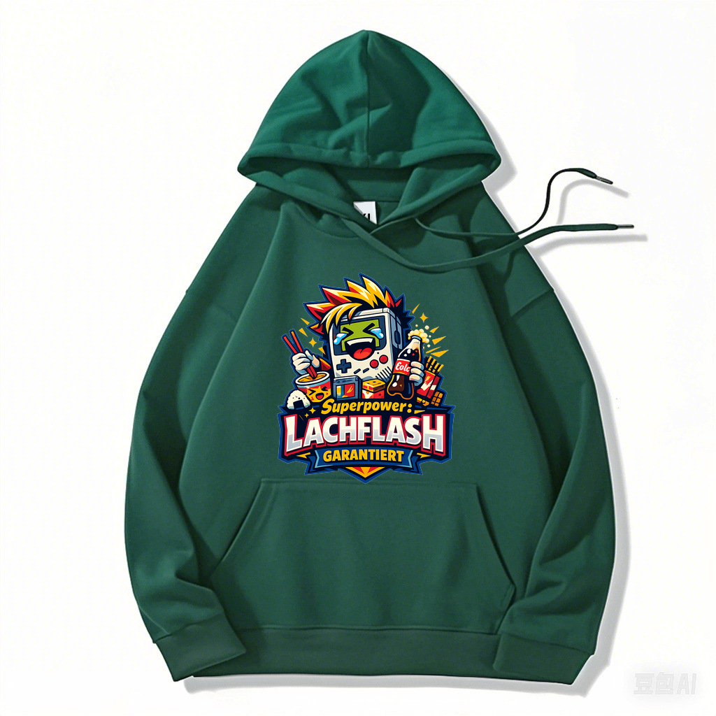 Hoodie Lachflash Superpower — Anime Spaß Booster