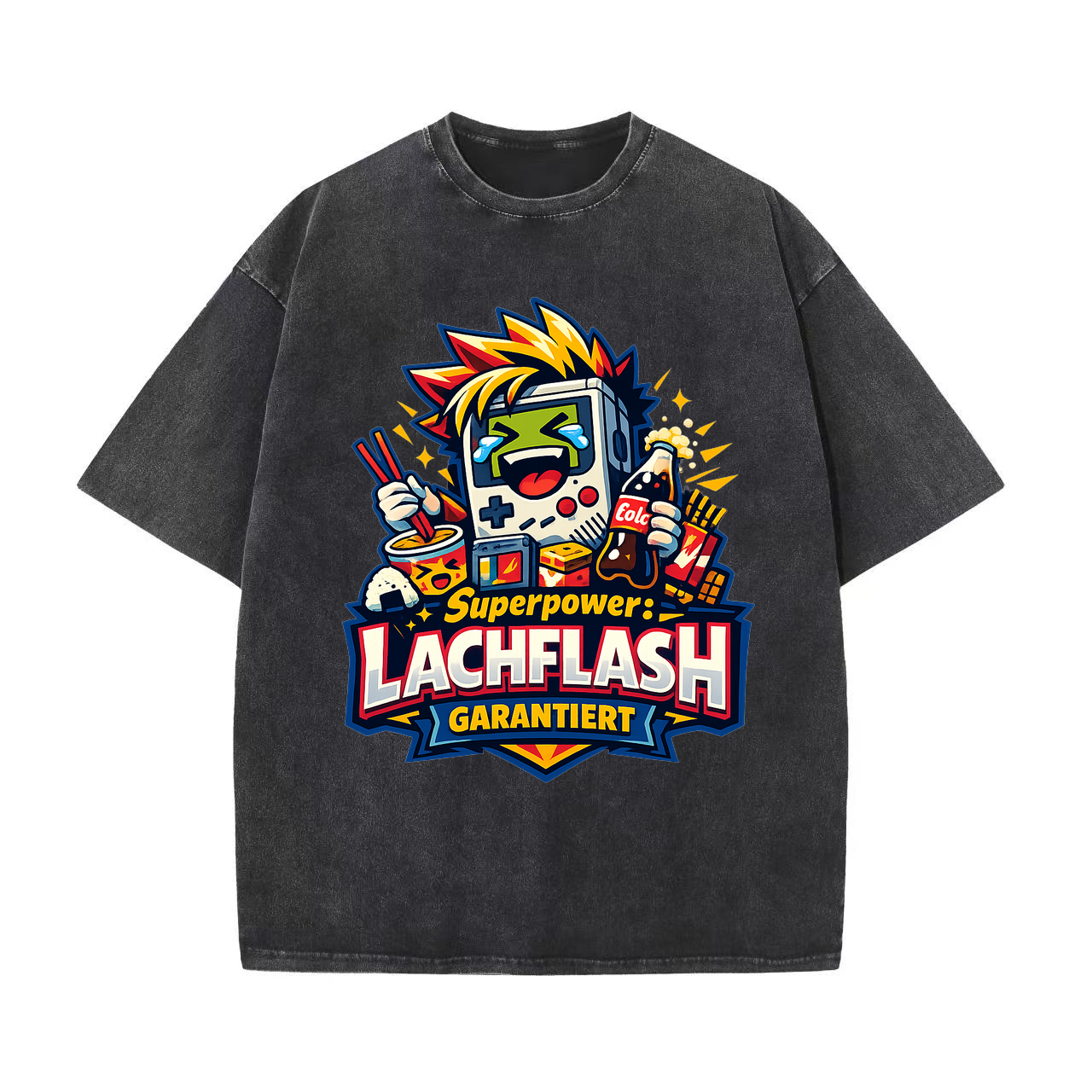 T-Shirt Lachflash Superpower: Anime Humor Kraft