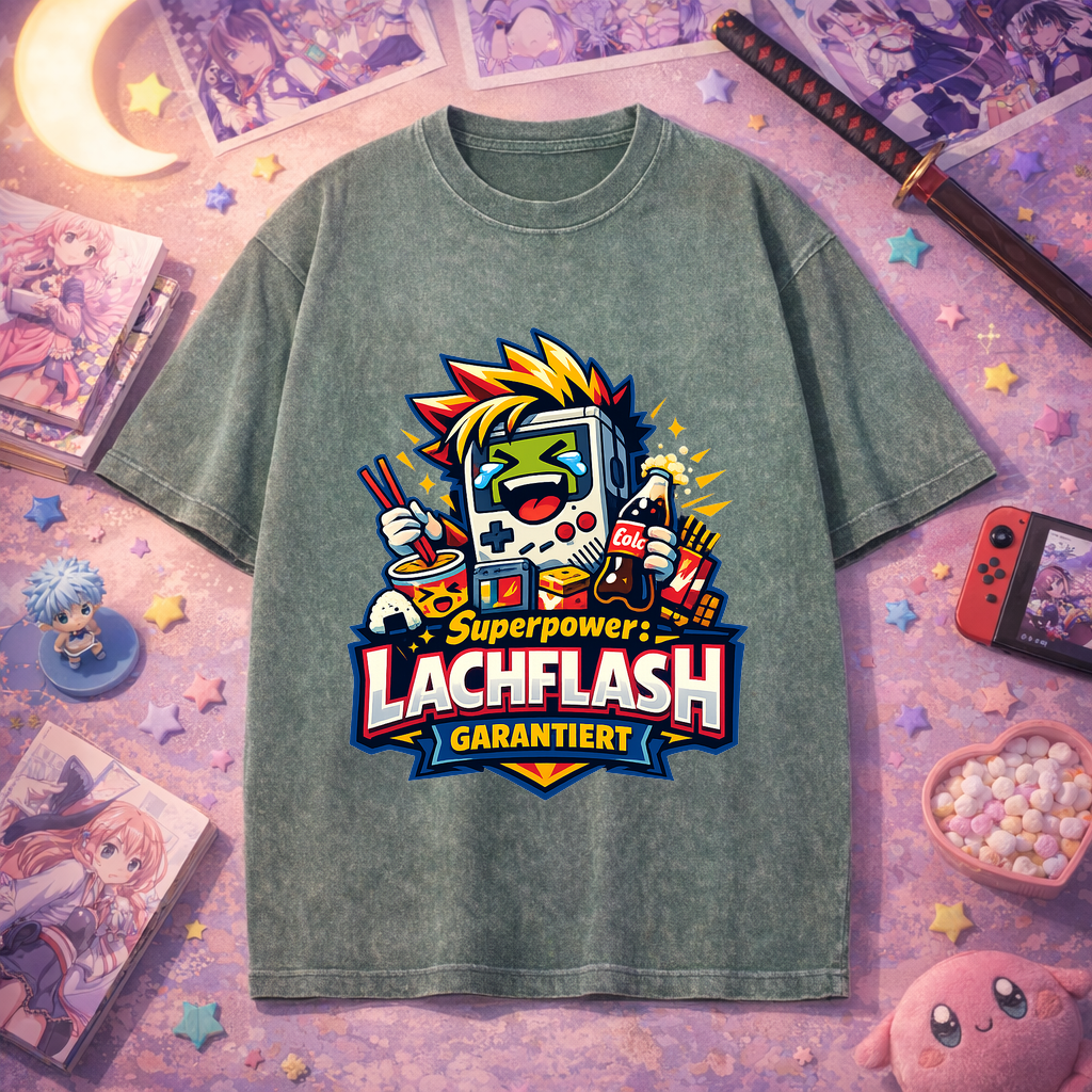 T-Shirt Lachflash Superpower: Anime Humor Kraft