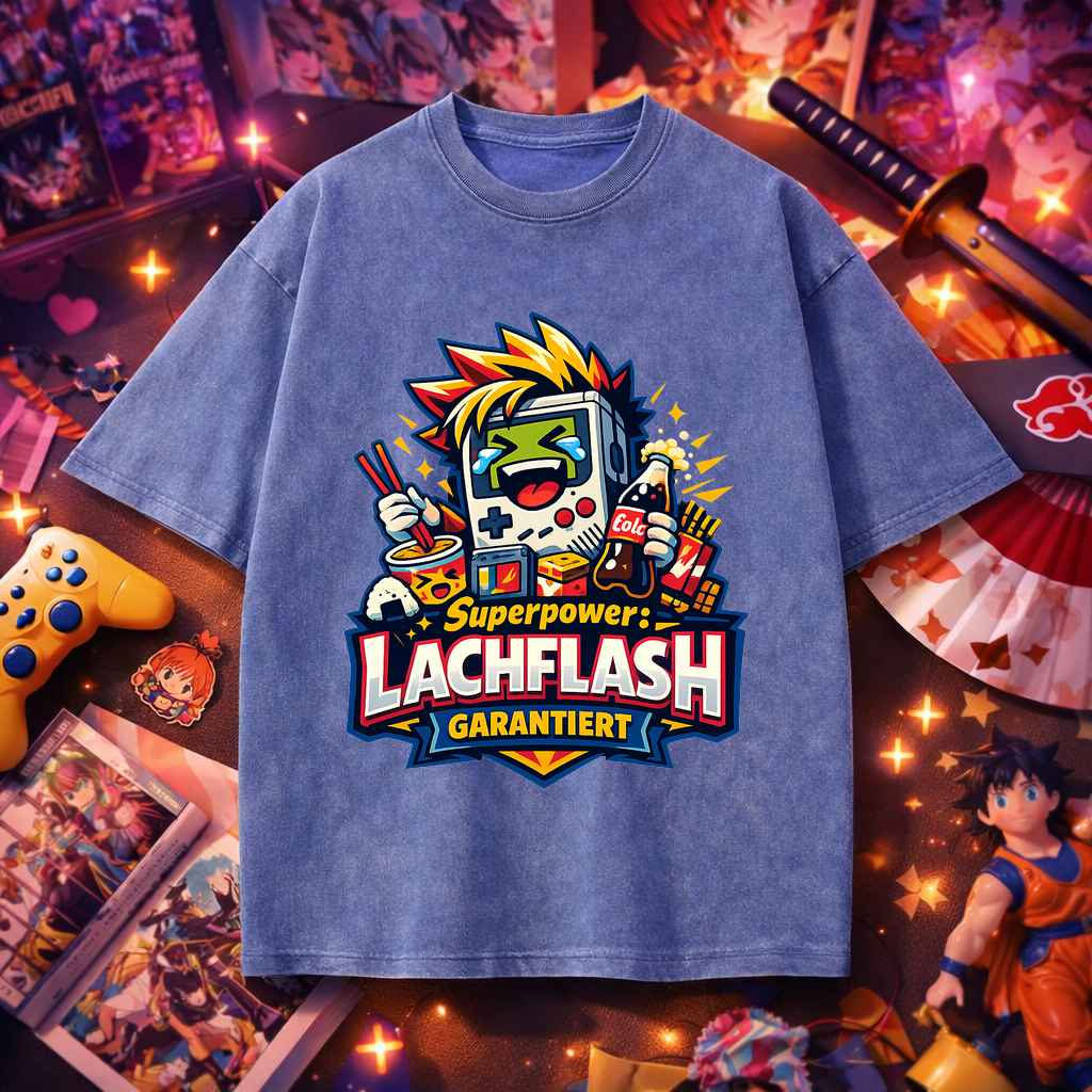 T-Shirt Lachflash Superpower: Anime Humor Kraft