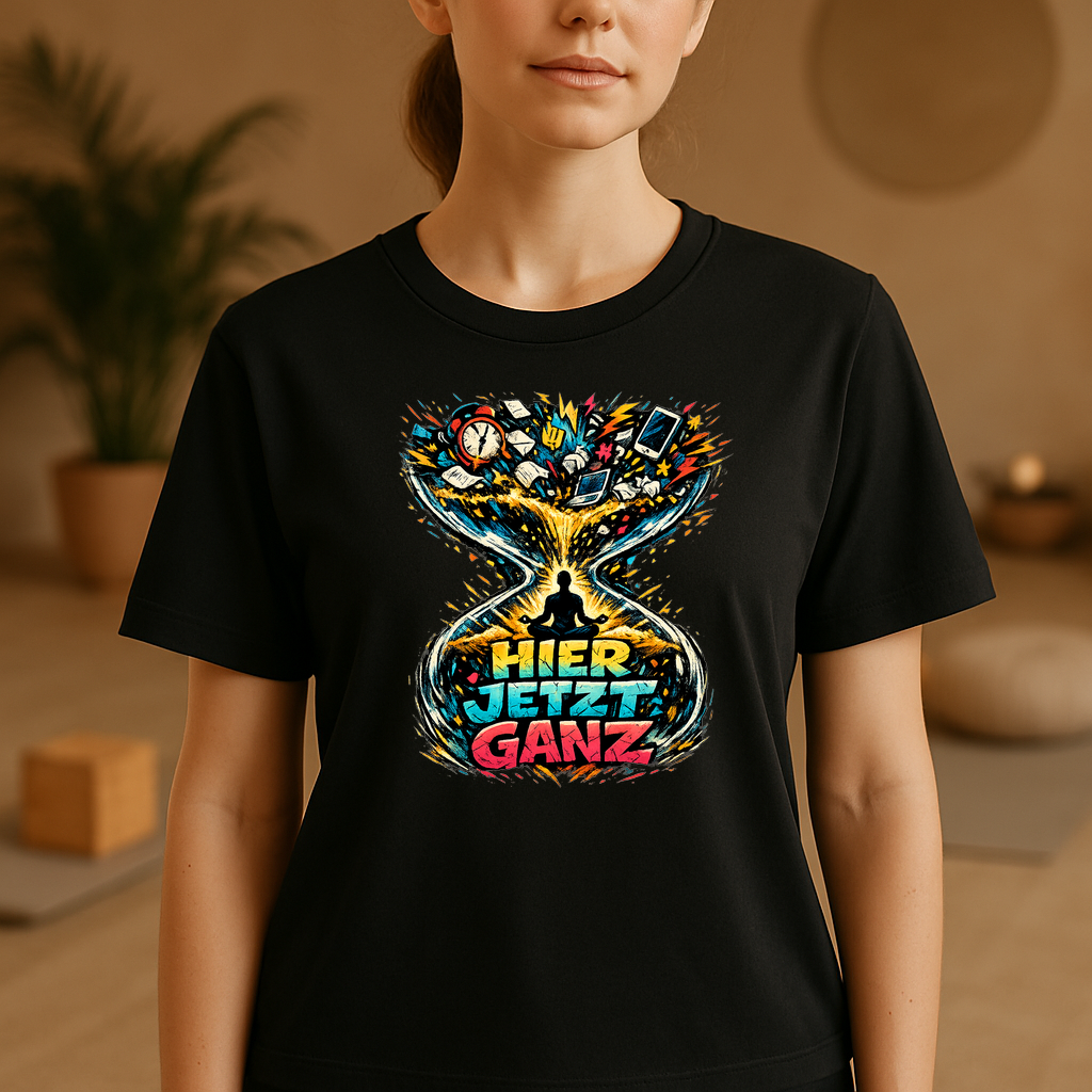 T-Shirt Hier, Jetzt, Ganz – Yoga Balance & Achtsamkeit