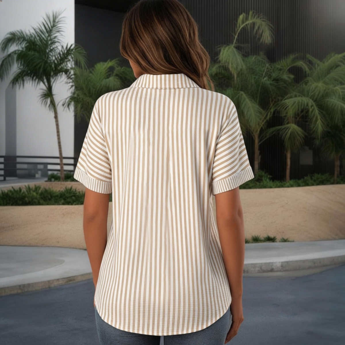 Braunes gestreiftes Button-Down-Hemd