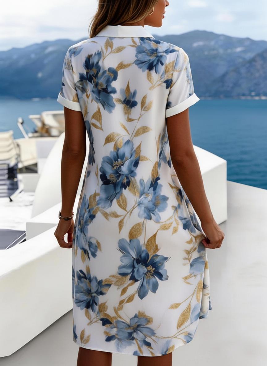 Weißes kurzärmeliges Blusenkleid mit Blumenmuster