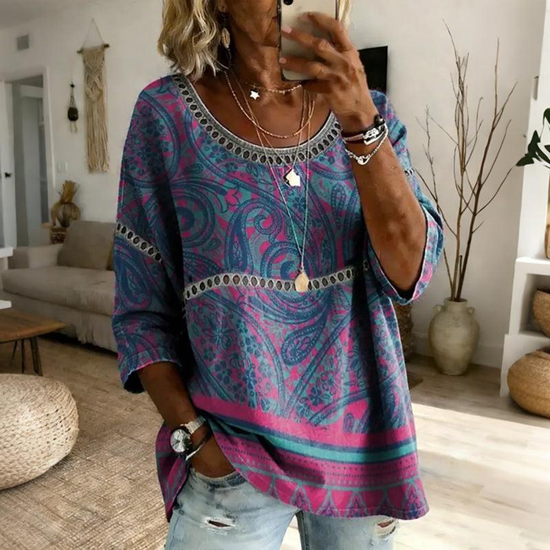 Spezielles Paisley-Print Rundhals-Oberteil
