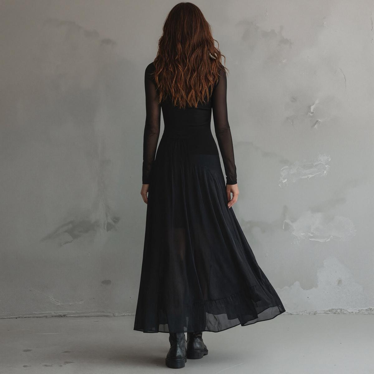 Vintage schwarzes einfaches Rundhals-Maxikleid