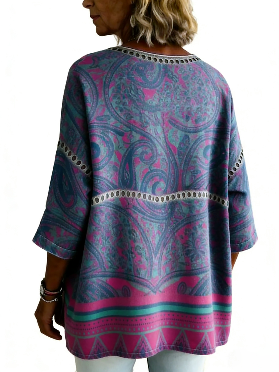 Spezielles Paisley-Print Rundhals-Oberteil