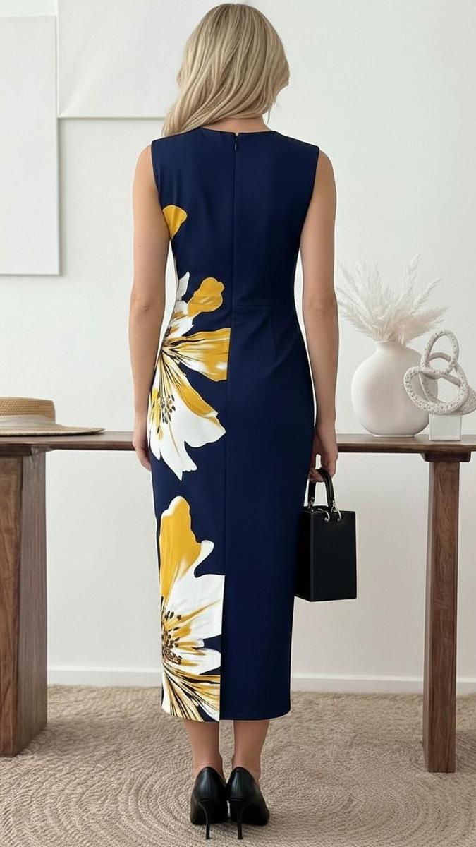 Eleganter Blumenprint-ärmelloses Maxikleid