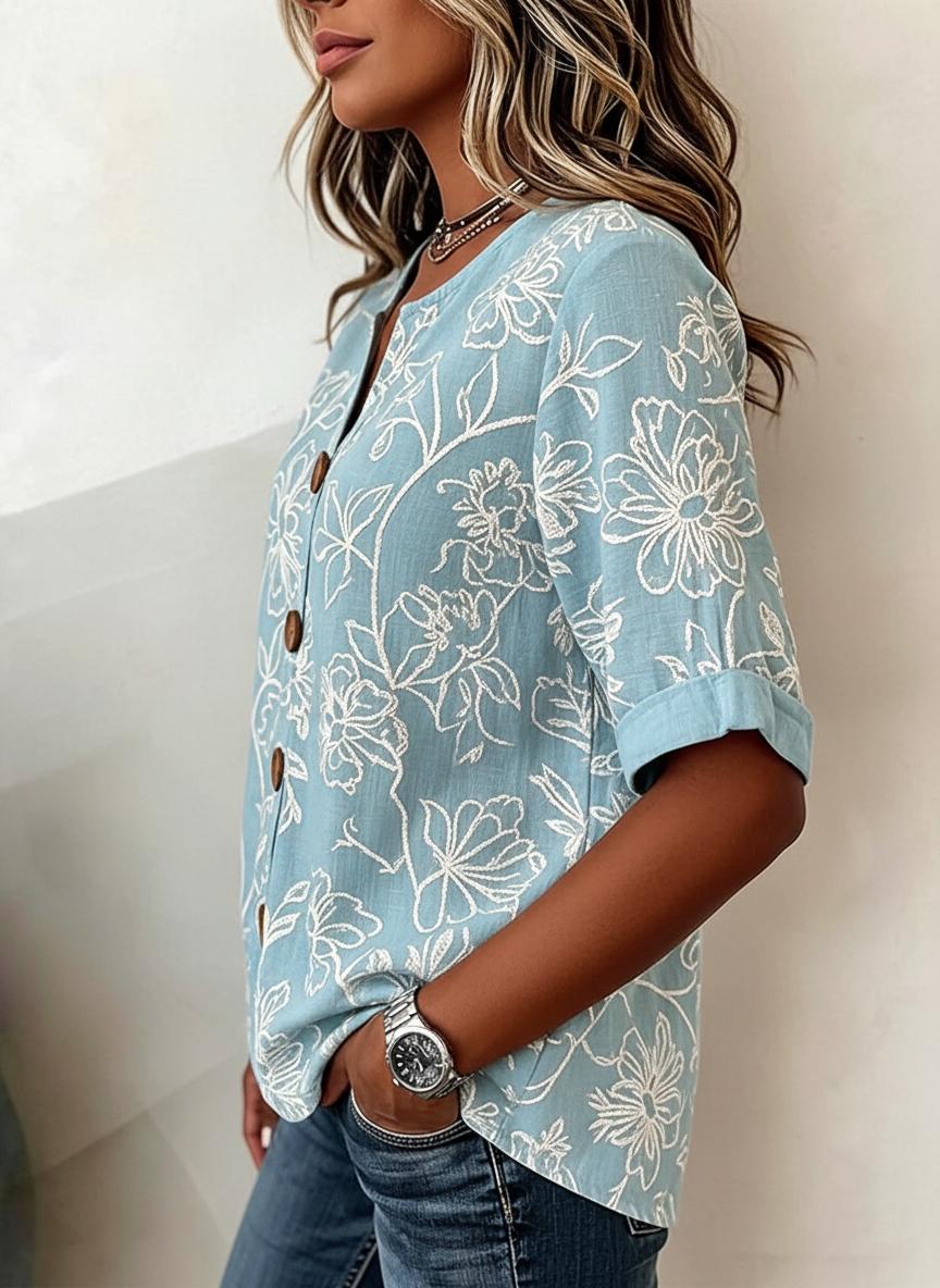 V-Ausschnitt Kurzarm Bluse mit Blumenprint