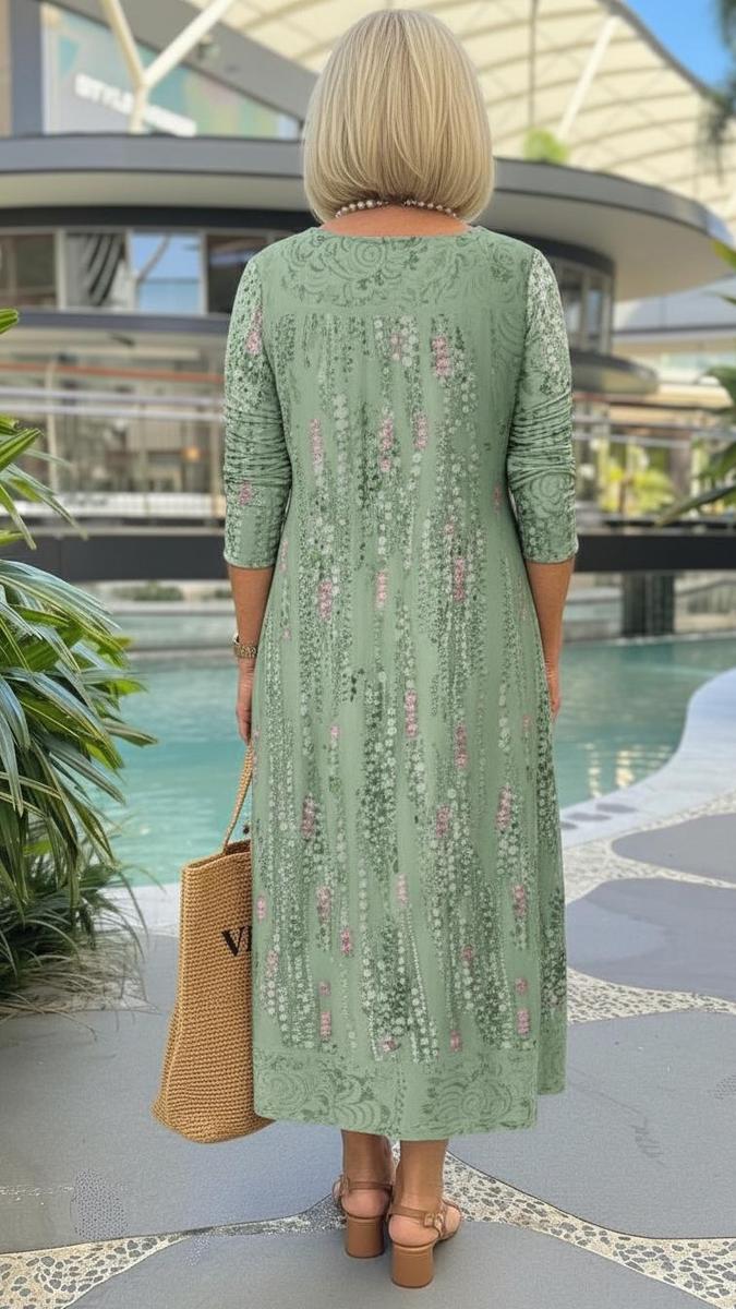 Frisches grünes Quadrat-Ausschnitt-Midikleid