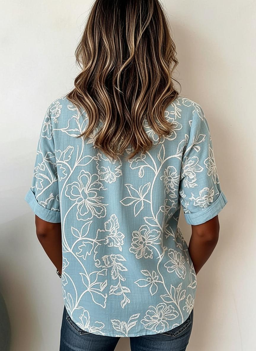 V-Ausschnitt Kurzarm Bluse mit Blumenprint