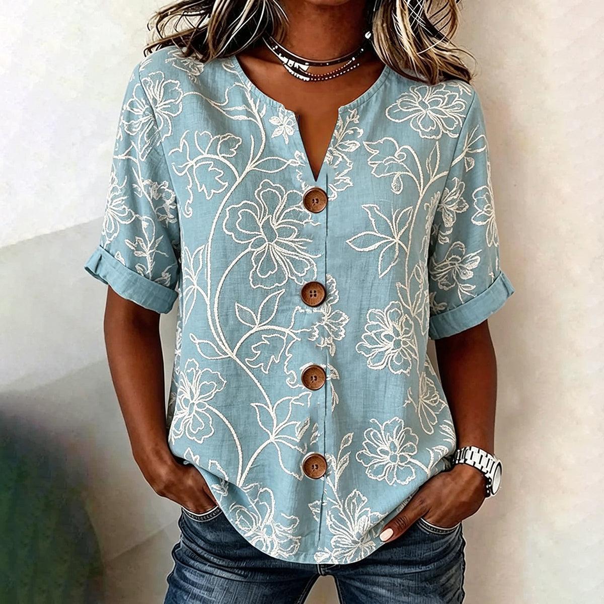 V-Ausschnitt Kurzarm Bluse mit Blumenprint