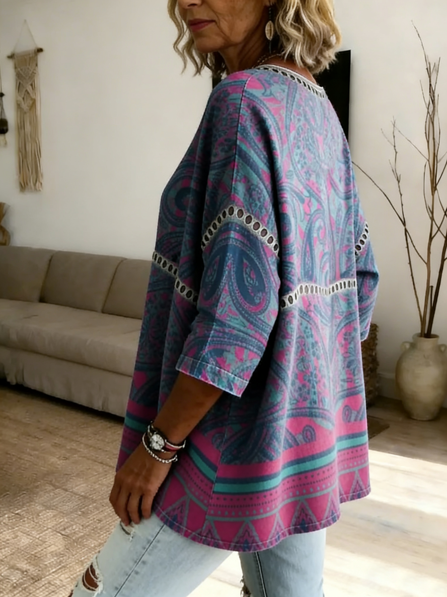Spezielles Paisley-Print Rundhals-Oberteil