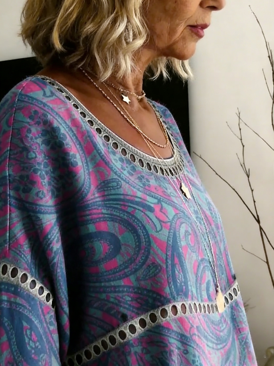 Spezielles Paisley-Print Rundhals-Oberteil