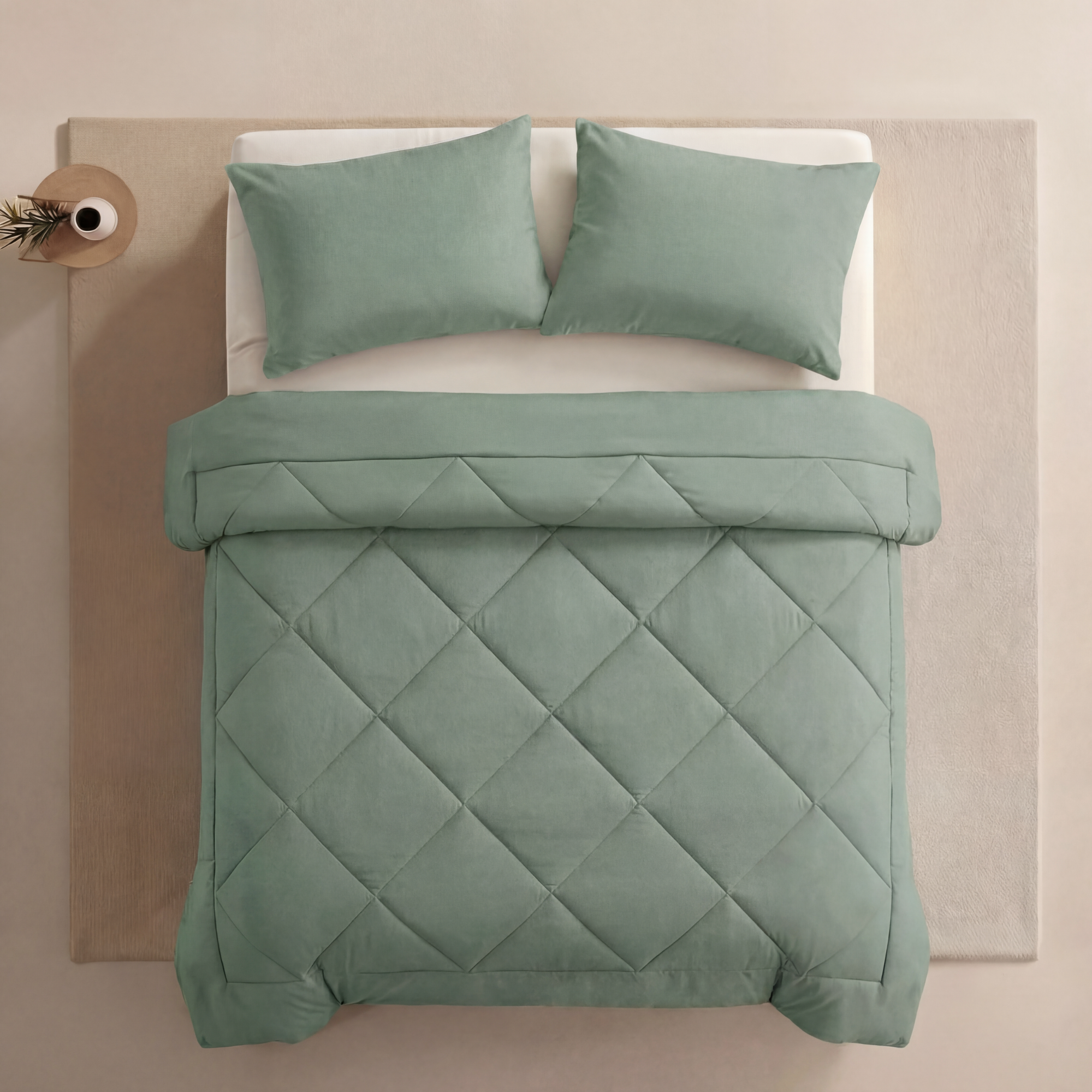 Soft Mint Green EasySleep blanket styled on a full bed