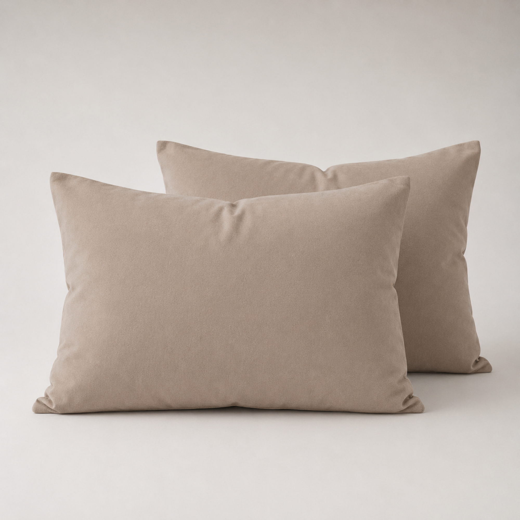 Cream Beige pair of SoftCloud pillowcases displayed on pillow inserts