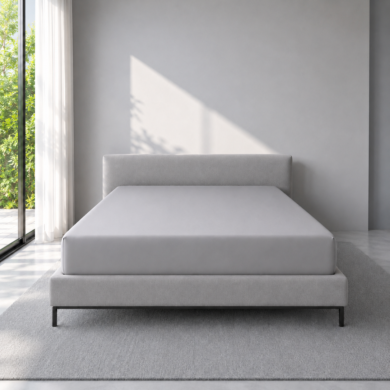 Frozen Grey IceCloud fitted sheet showing the complete smooth mattress surface and both fitted front corners